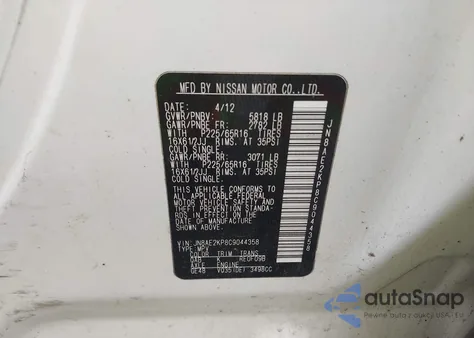 2012 Nissan Quest S from USA, damaged, VIN JN8AE2KP8C9044358
